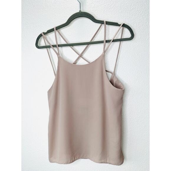 Lisakai Taupe Strappy Flowy Low Back Tank Top Blouse S - Picture 4 of 10